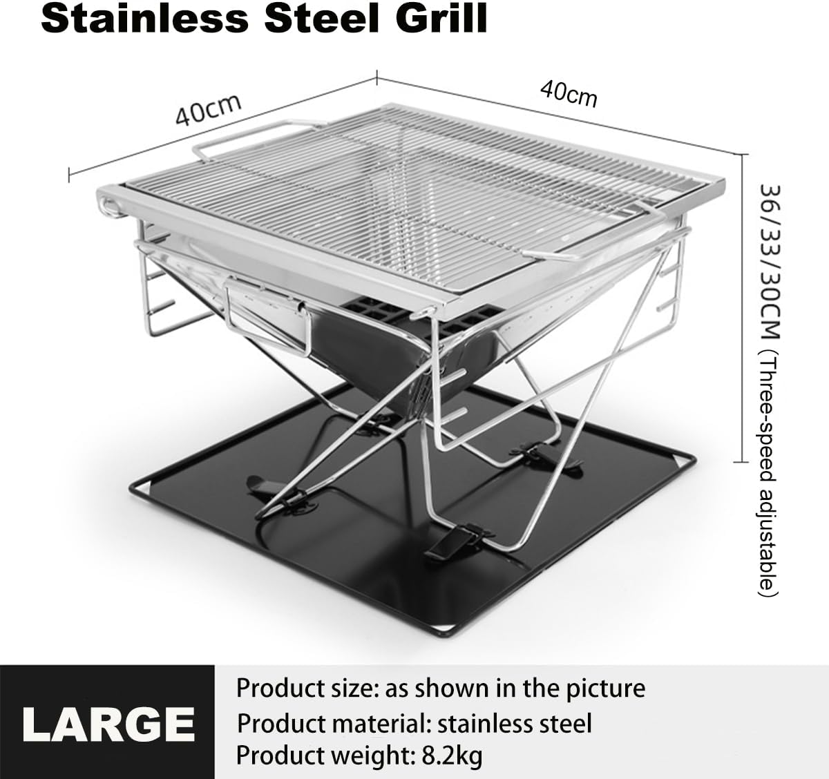 Portable Stainless Steel Outdoor Grill for Wood Burning Folding Fire Pit Camping Heater Charcoal Grill Bonfire Pit for Outdoor Use, Large Size: 15.75X15.75X14.17-inch