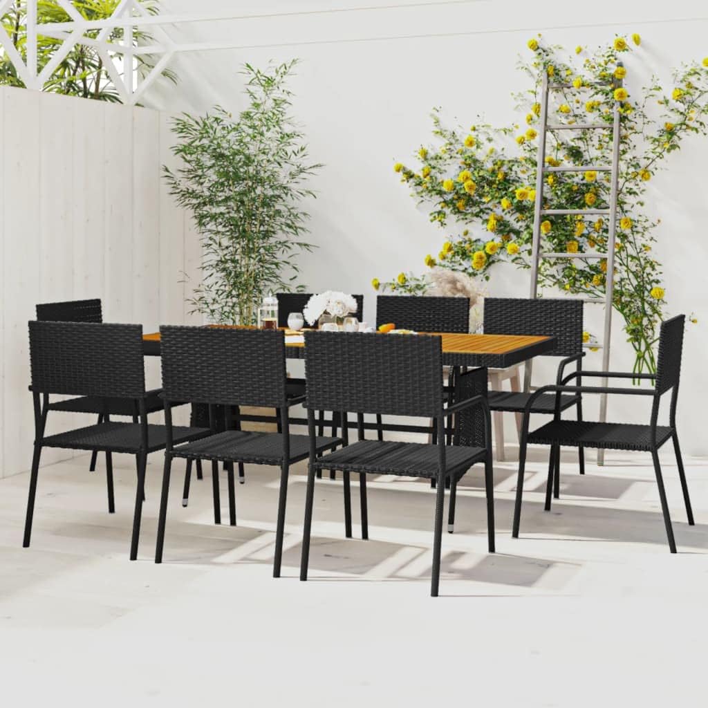 9 Piece Patio Dining Set Poly Rattan Black Garden Furniture