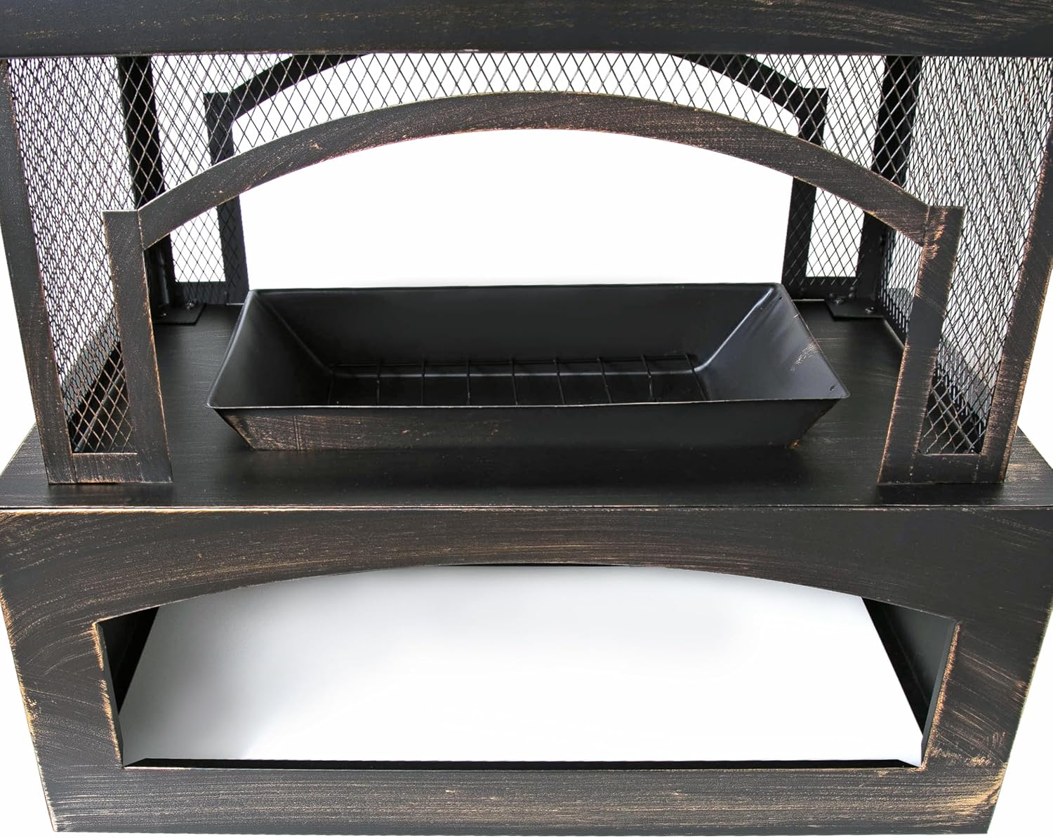 37-Inch Rectangular Metal Outdoor Wood-Burning Fireplace with Built-in Log Storage & Brushed Bronze Finish - Ideal for Patio & Backyard