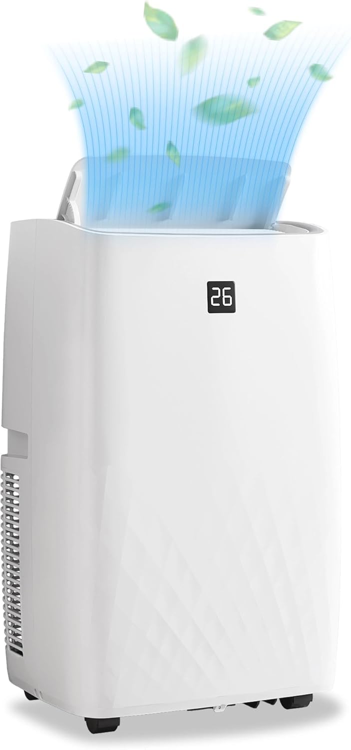 14,000 BTU Portable Air Conditioner - 9,200 BTU (SACC) Cools 700 Sq.Ft, 3-in-1 AC Unit with Dehumidifier & Fan, Remote Control, White, for Bedrooms/Living Rooms/Offices