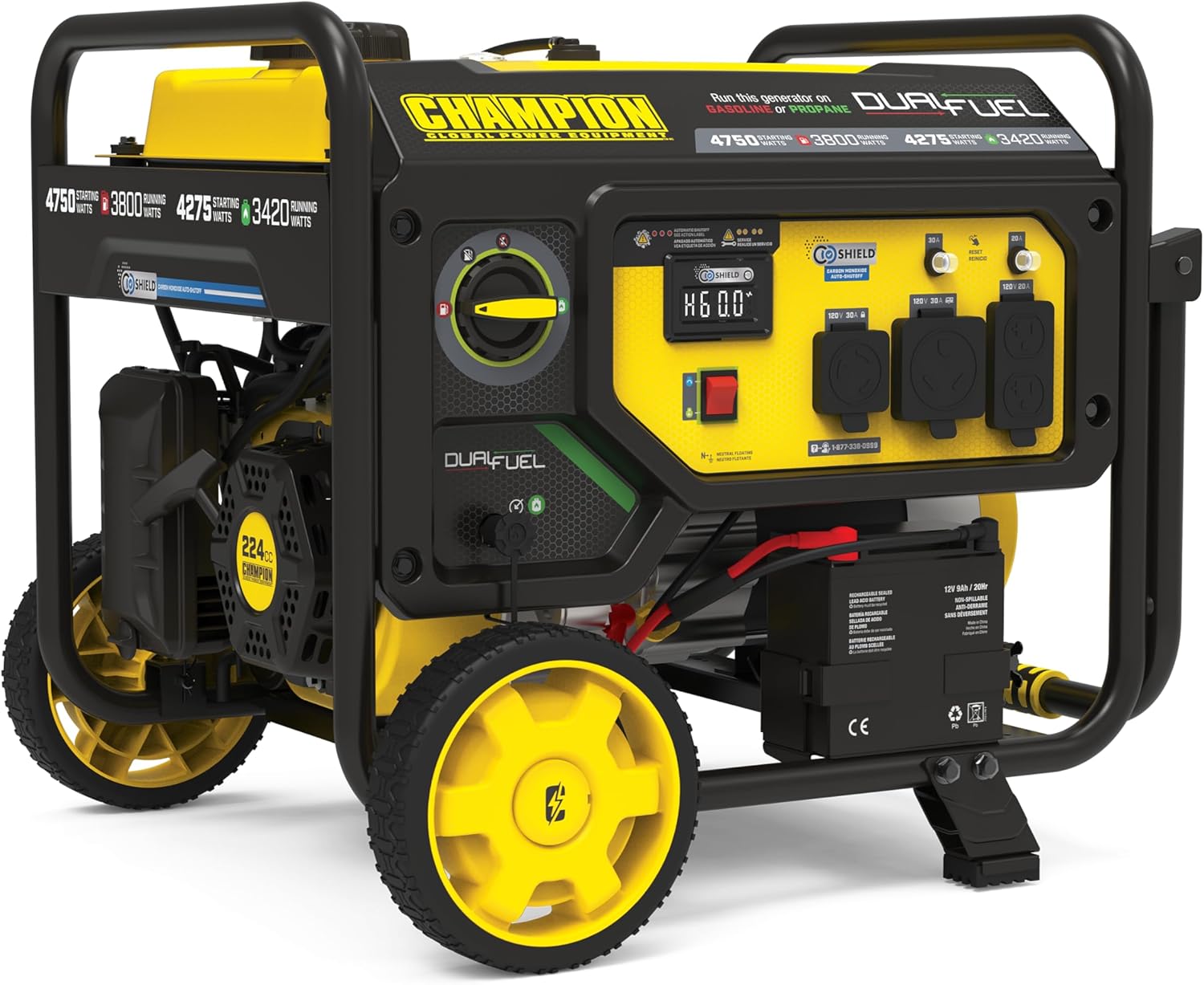 Champion Power Equipment 4750-Watt Electric Start Dual Fuel RV Ready Portable Generator with CO Shield, CARB Compliant