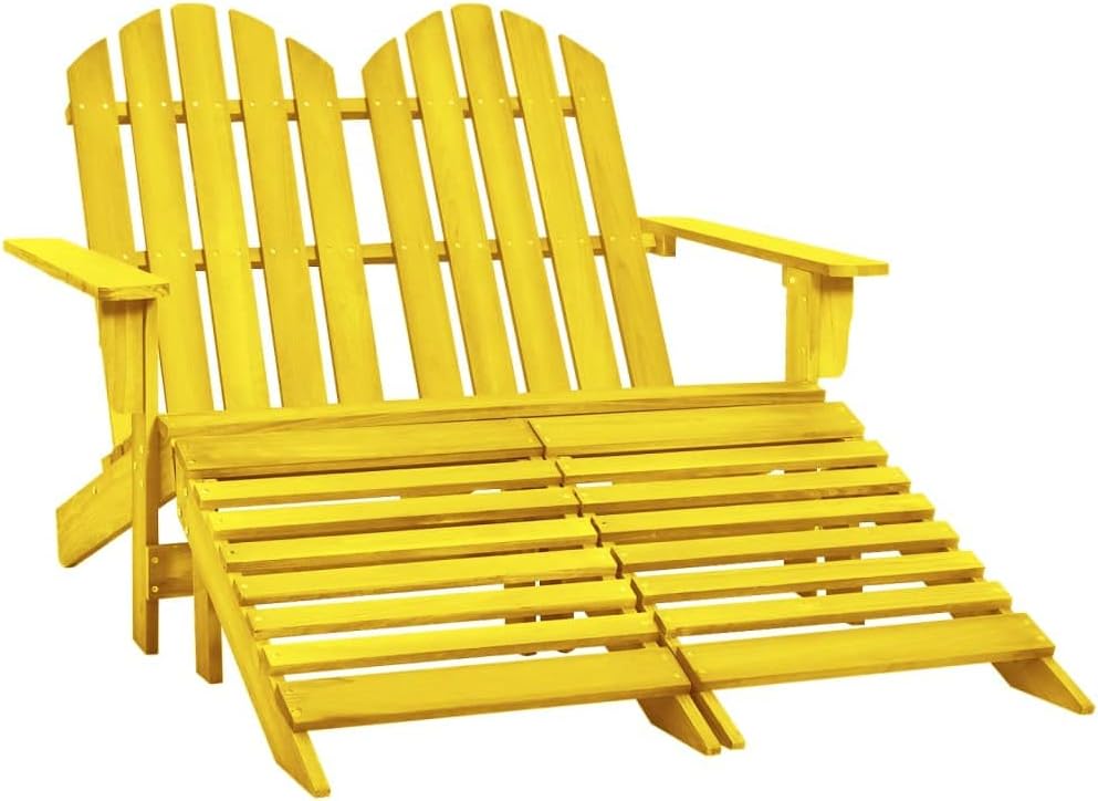 Patio Chair 2-Seater Patio Adirondack Chair&Ottoman Fir Wood Yellow
