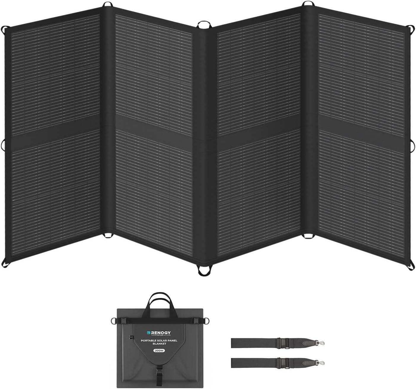 Renogy 200W Portable Solar Panel Blanket, 25% High Efficiency N-Type Foldable Solar Charger for Power Station, Lightweight 8-Fold Space Save, USB-A Type-C Output, For Camping, RV, Pickup Truck, Marine