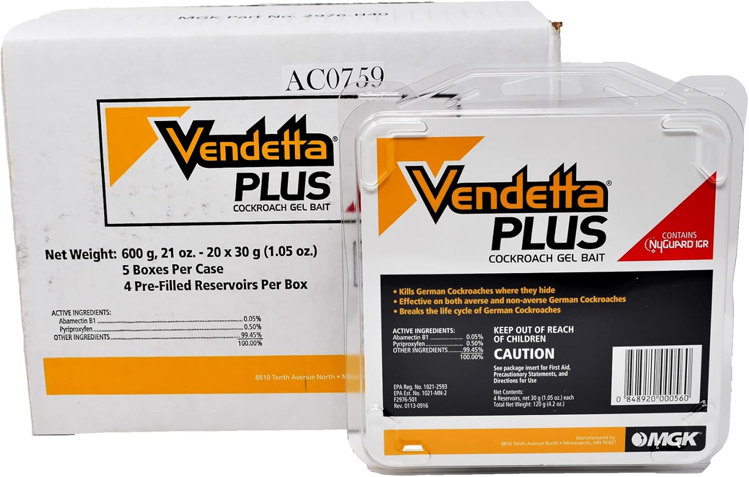 MGK Vendetta Plus Cockroach Gel Bait 5 Packs (20 Tubes Total) 4 oz Each