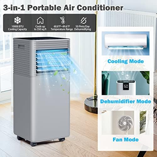 ARLIME Portable Air Conditioners, 10000 BTU AC Unit Cools up to 350 sq. ft. Freestanding Air Cooler w/Fan & Dehumidifier, Remote Control, Window Mount Kits for Home Office