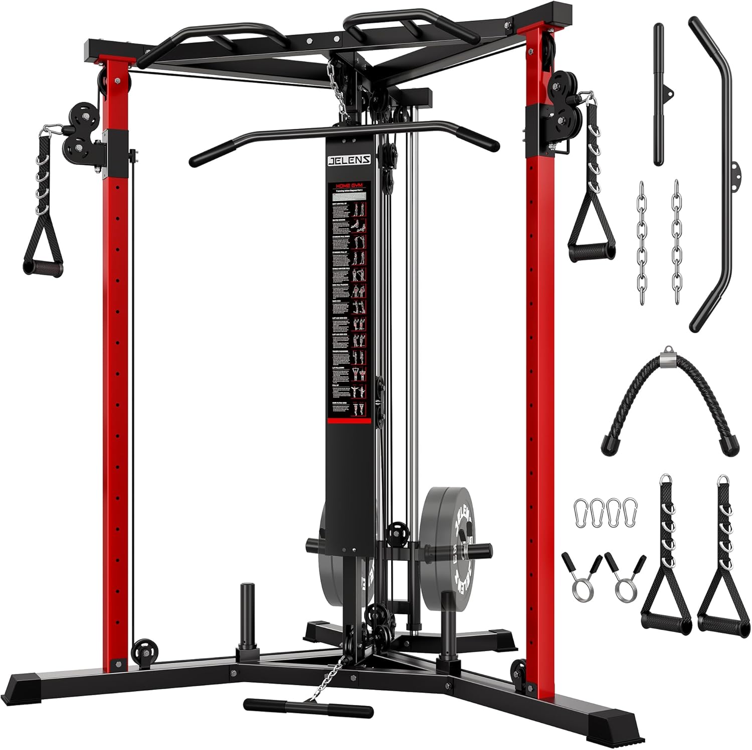 CC01 Fitness Cable Crossover Machine with High and Low Pulley System, Functional Trainer with with Pull Up Bars and Optional Bundle, Plate Loaded Pulley System for Home Gym Power Workout
