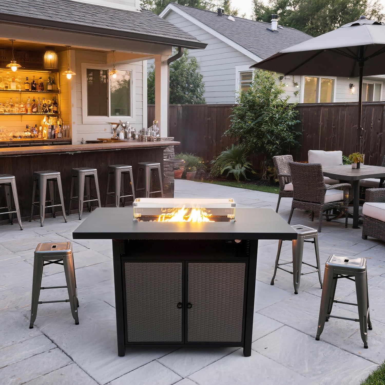Propane Bartable Height Firetable - 55 Inch Outdoor Gas Fire Pit Table - 40,000 BTU Rectangular Fire Table for Warmth and Ambience - Outdoor Fire Table for Patio Deck Garden Backyard
