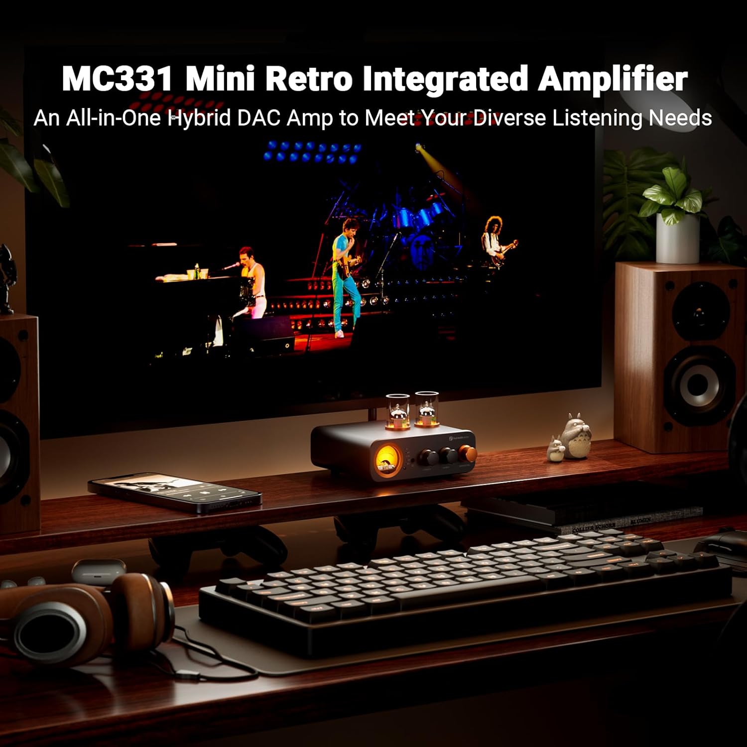 Fosi Audio MC331 Tube Integrated Amplifier with DAC, 2 Channel Home Audio Stereo Power Amp for HiFi Bookshelf Speakers/3.5mm Headphones, Vintage VU Meter Preamp with Bluetooth and USB/Opt/Coax/RCA