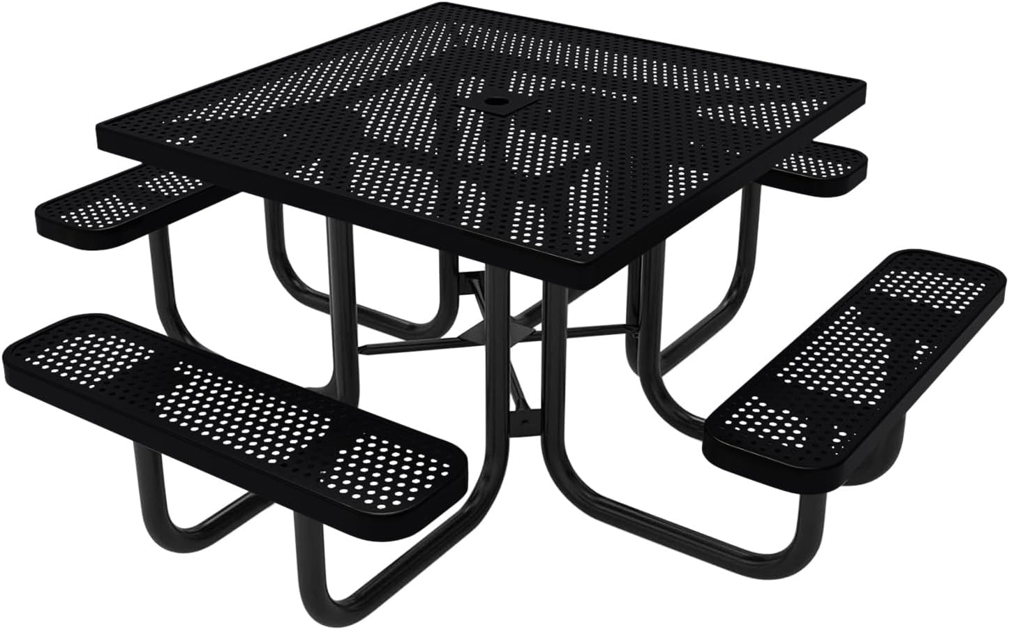 COATEDOUTDOORFURNITURE Heavy-Duty Portable Outdoor Picnic Table with Umbrella Hole, Punched Steel Commercial-Grade Patio Dining Furniture Made in America (46