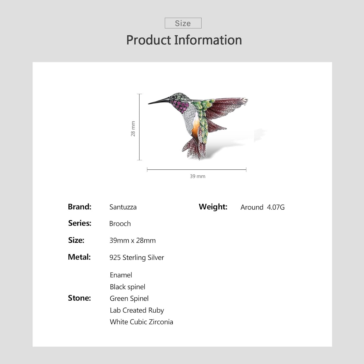 Santuzza 925 Sterling Silver Enamel Brooch Pin for Women