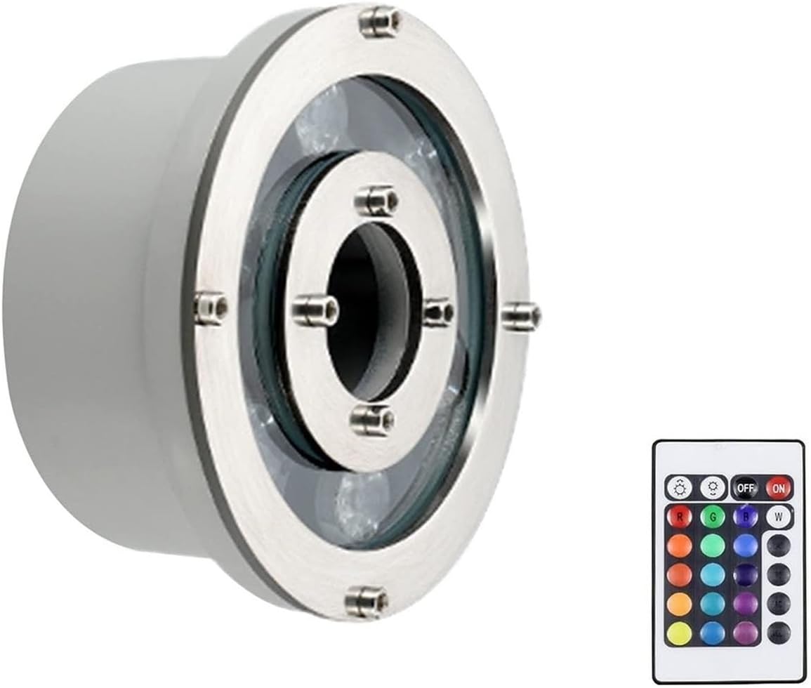 RGB LED Fountain Light with Remote Control - Submersible Underwater Light, Medium Hole Round Underwater Lights, IP68 Waterproof Submersible Landscape Lighting(AC 24V,6W)