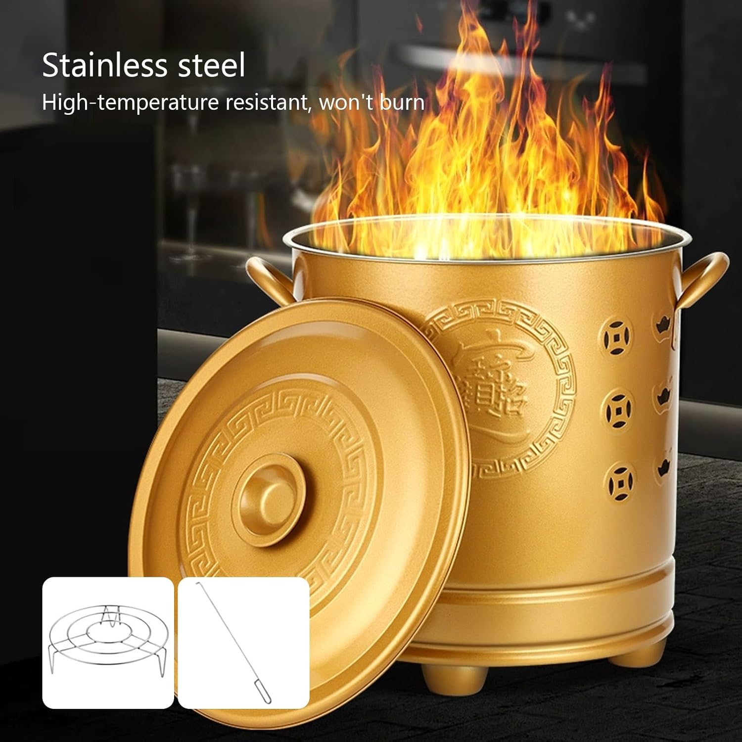 Stainless Steel Incinerator, Heat-Resistant Burn Barrel, Fire Barrel with Lid, for Leaves, Trash, Documents & Backyard Debris