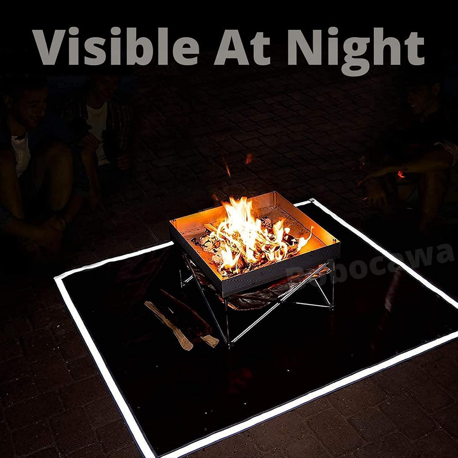 ItzZa Reflective Fire Pit Mat, Square Grill Pad,59in Round Floor Fire Pit Pad,Visible at Night with Reflective Strips,for Bonfire/Grill/Stove/Grass