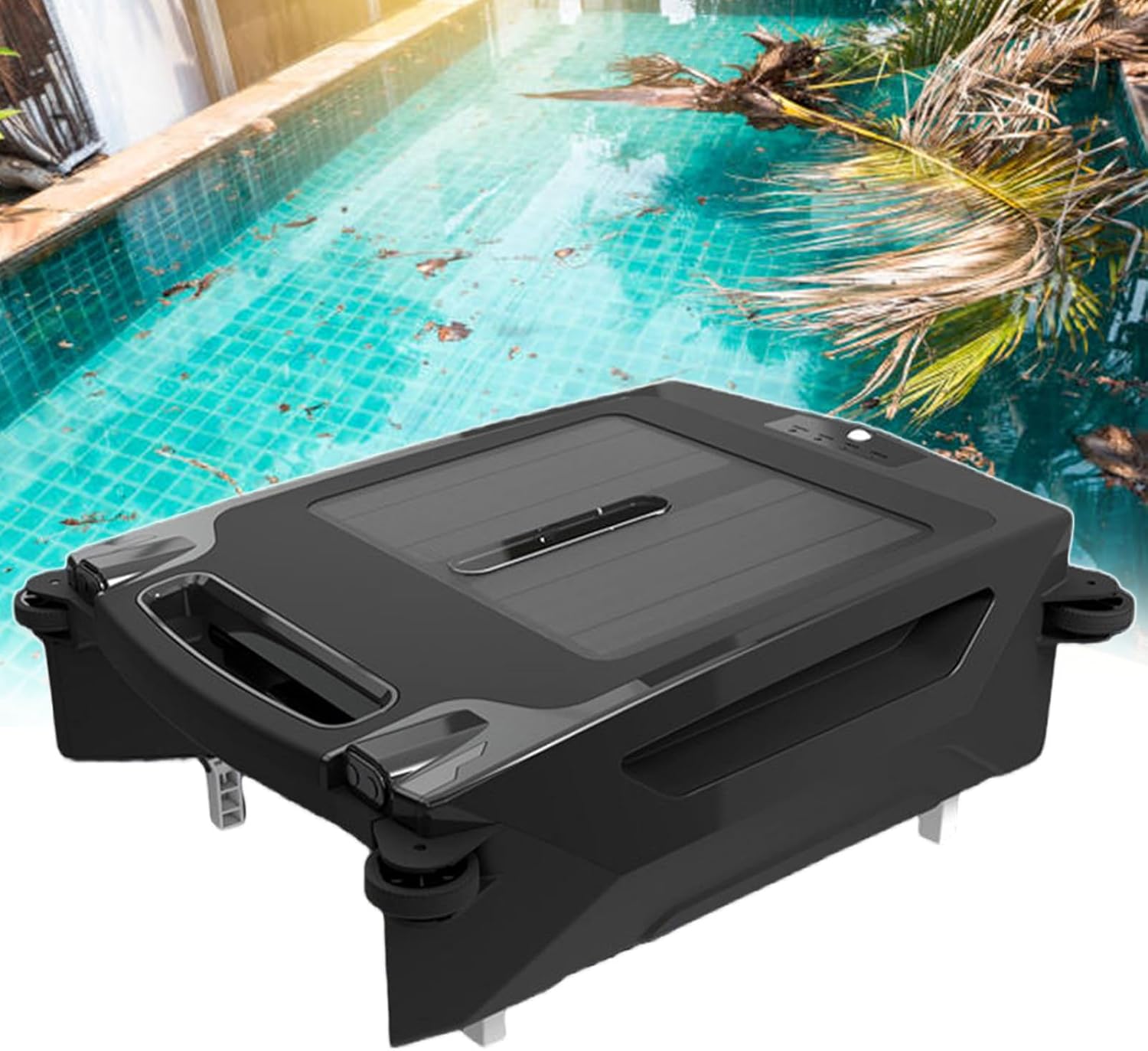 New Automated Pool Skimmer Cleaner, Dedicated Floating Debris Pool Cleaner - Dual Charging with Solar/Charger, 2500 mAh Battery for Max Cleaning Area of 80 M², 400 Μm Filtering Density