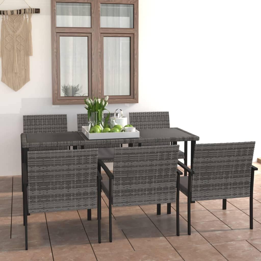 Furniture Sets 7 Piece Patio Dining Set Poly Rattan Gray,Modern Patio Dining Set for Outdoor Spaces: Weatherproof and Comfortable Garden Conversation Sets
