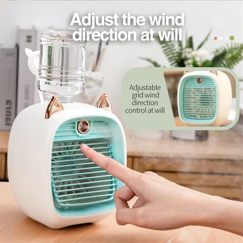 Portable Air Humidifier & Oil Diffuser, Rechargeable 1200/2400mAh Spray Cooling Fan, 3 Wind Speeds, Cute Outdoor & Home Mist Humidifier, Blue(Yellow)