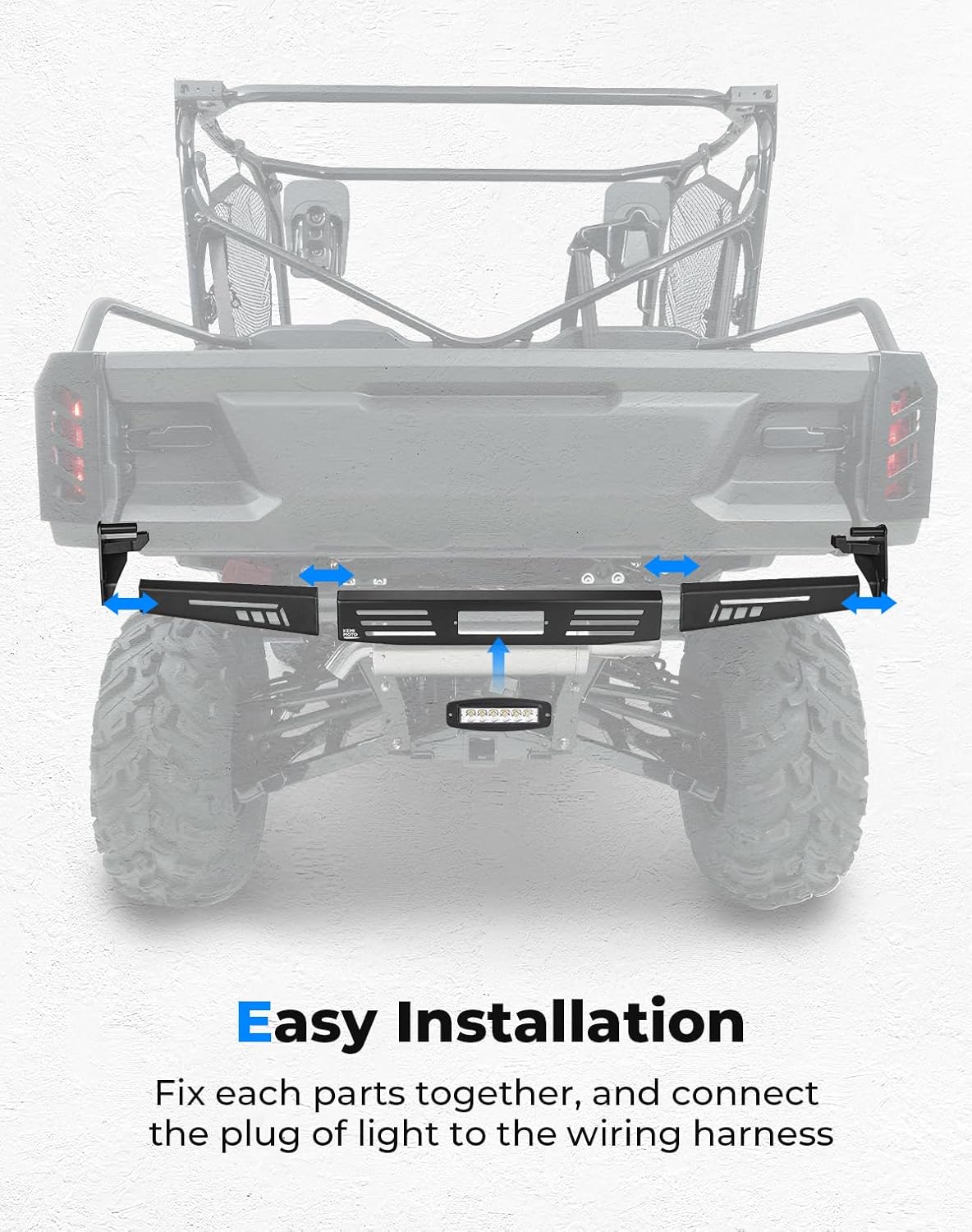 KEMIMOTO UTV Rear Bumper with 18W LED Light, Compatible with Pioneer 1000-3 / Pioneer 1000-6 2016-2025, Waterproof Bright Light, Impact Resistant Guard, Protection Accessories（Not Fit Pioneer 1000-5）