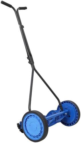 【LuckyNote】 16in Push Lawn Mower, Push Reel Lawn Mower, Blue Color,Heat-Treated Alloy Steel Blades, T-Style Handle with Cushioned Grip