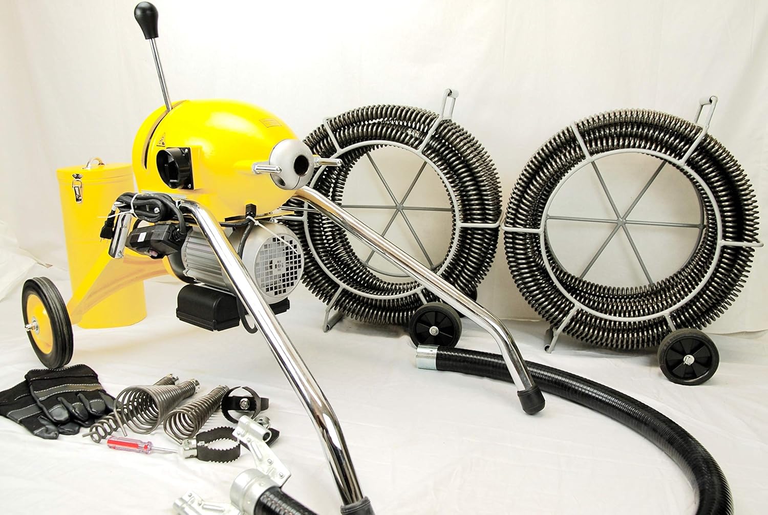 BLUEROCK Package Deal BLUEROCK Model SDS200 1.5HP 2inches - 8inches Sectional Pipe Drain Cleaning Machine Kit w/ 120' Cable Snake & Cutters Set