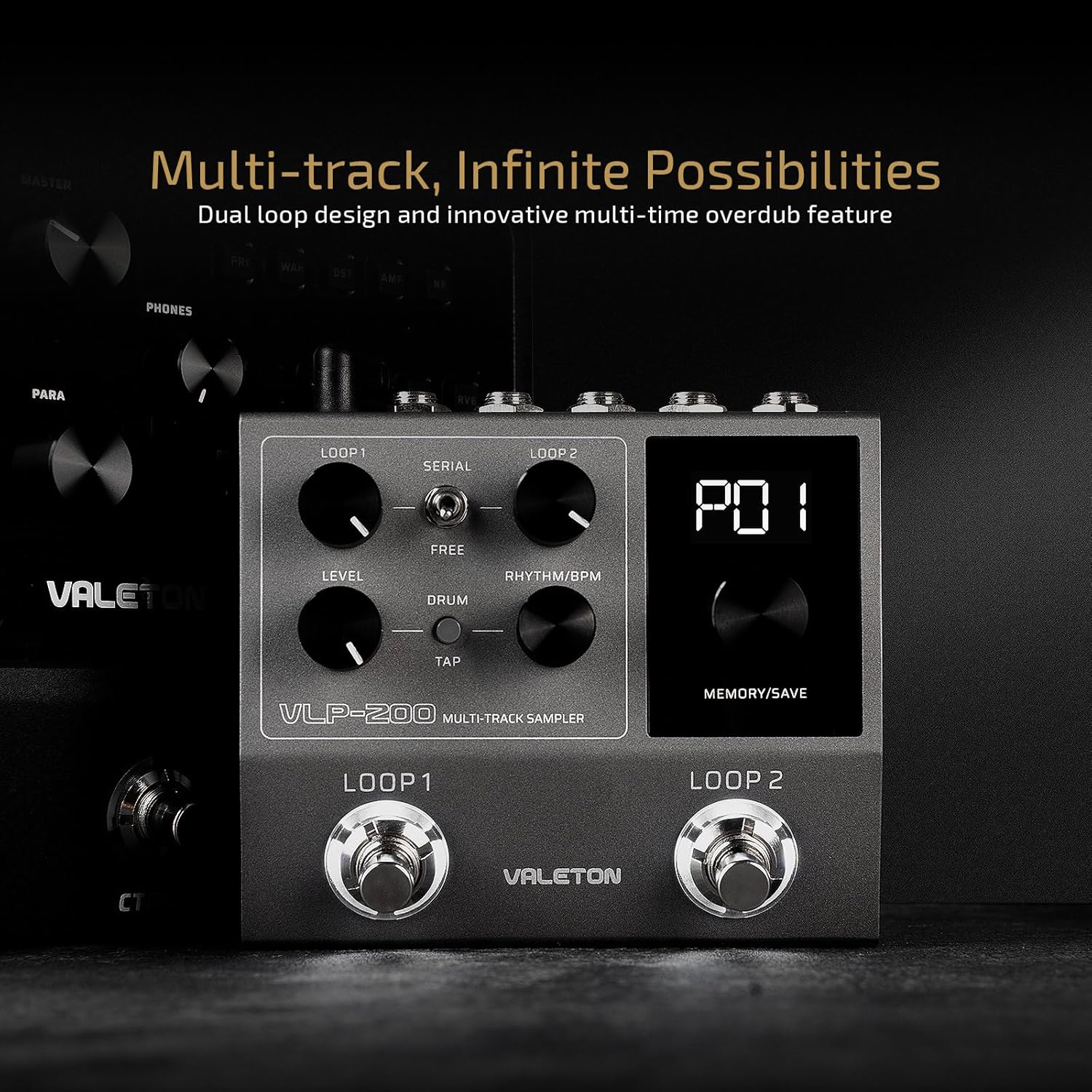 VALETON Looper Pedal Dual Track Stereo Looper for Guitar, Bass, Keyboard, Vocals Drum Machine 99 Project Storage spaces Software Support VLP-200(Included 1 PCS Additional 15 CM TS Cable)