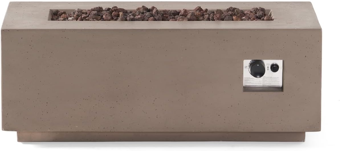 Penau 40 Inch Outdoor Propane Fire Pit - 40,000 BTU, Rectangular MgO Concrete, Dark Grey Modern Design, No Assembly, Perfect for Patios & Backyards