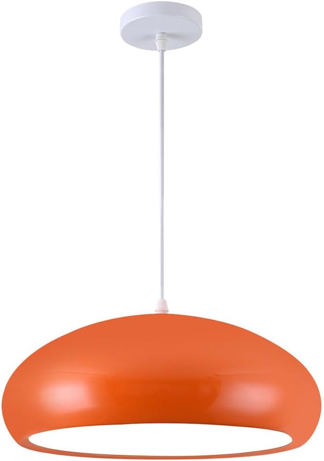 Nordic Industrial Chandelier with Orange Metal Shade - Minimalist Pendant Light Fixture for Kitchen Island, Dining Room, and Living Spaces(Orange)