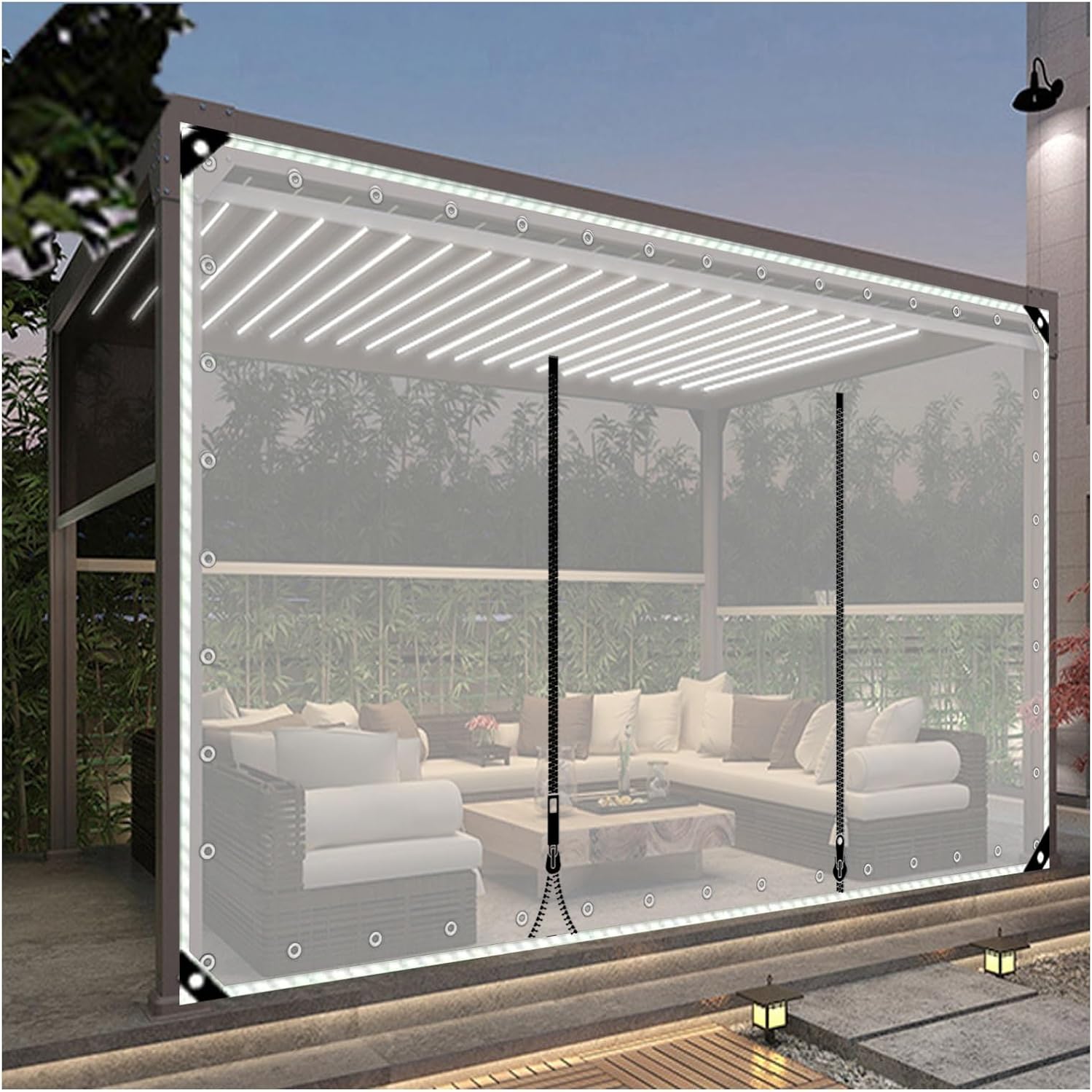 Tarp Curtains with Grommets and Zippers, Gazebo Tarp Side Panels,Clear Awning Canopy Patio Enclosure, Durable Transparent PVC Tarpaulin, 680g/m2, for Pergola, Porch (Size : H2.9xL10m/H9.5xL32.8ft)