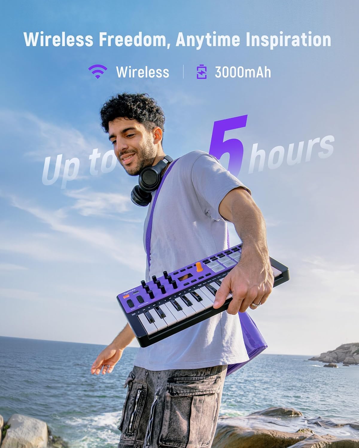 Synido Wireless Audio Interface Live Sound Card and Wireless USB C MIDI Controller Keyboard 25 Keys Rechargeable with 8 Velocity RGB Pads