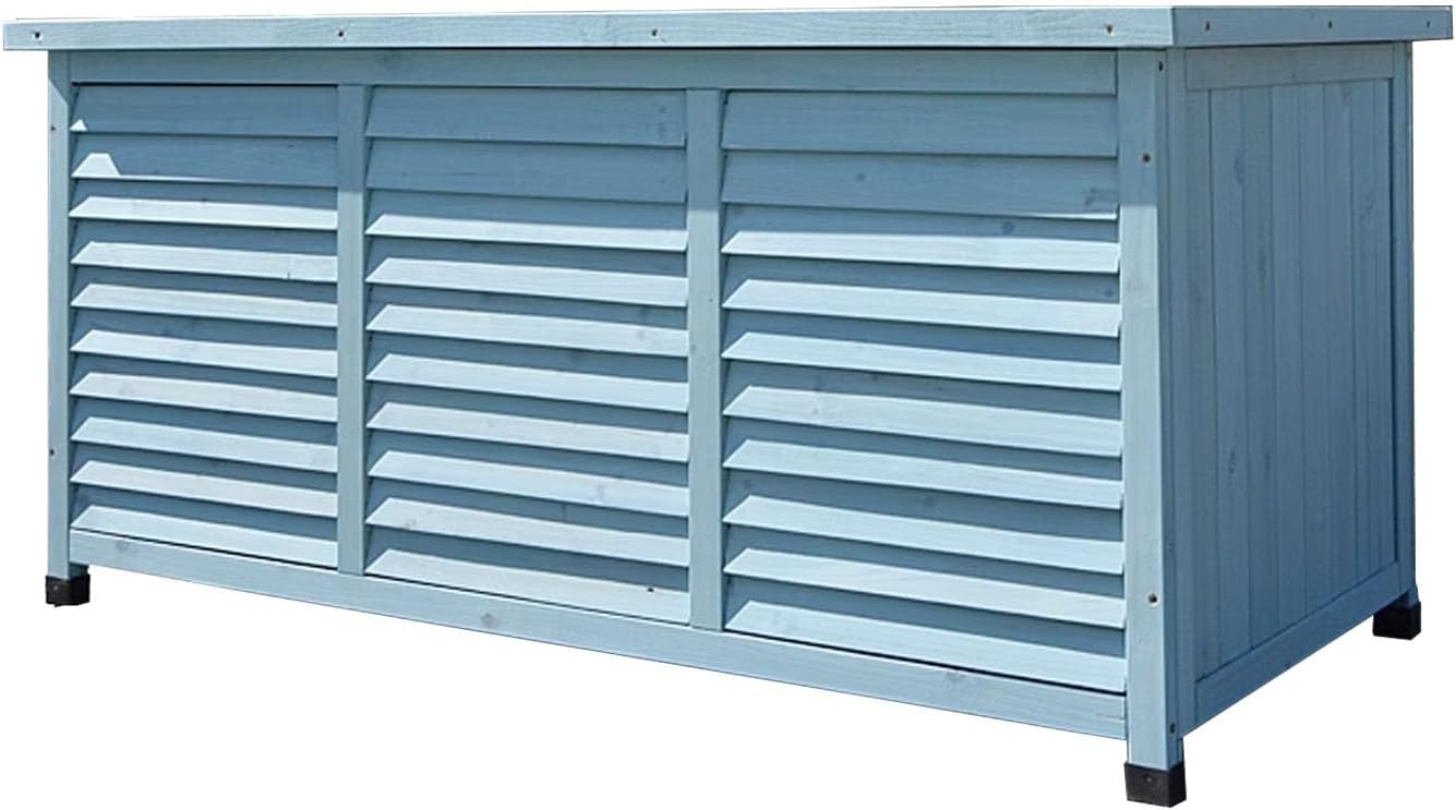 Outdoor Storage Cabinet Wooden Large Storage Space Outdoor Storage Bench Waterproof Easy to Assemble for Patio Furniture Pool Tools and Garden Tools(Blue)