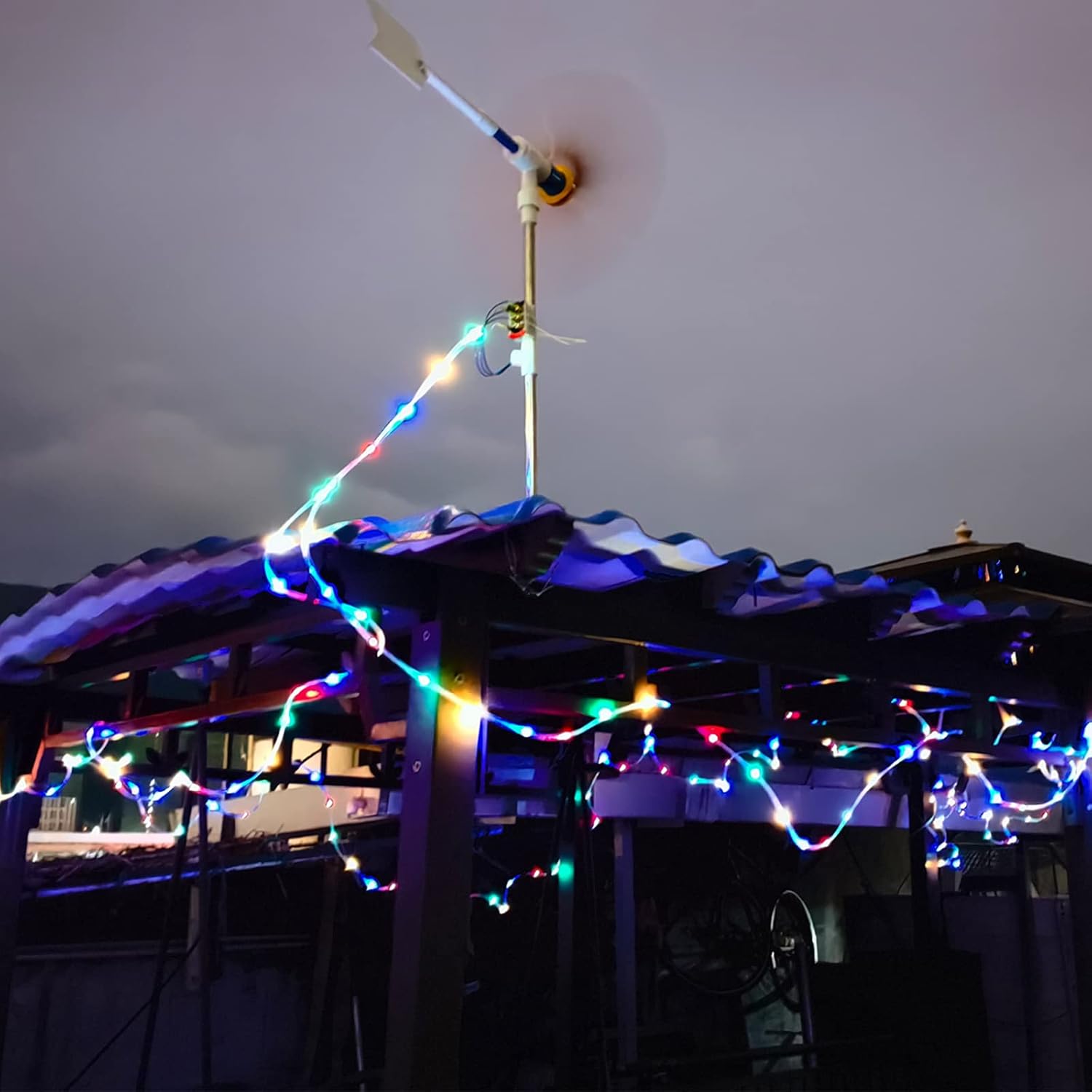 DIY Small Wind Turbine Generator Kit and Light Strip for Backyard Decoration Free Energy Generator Garden Spinner Windmill Decor 18 Inches Diameter