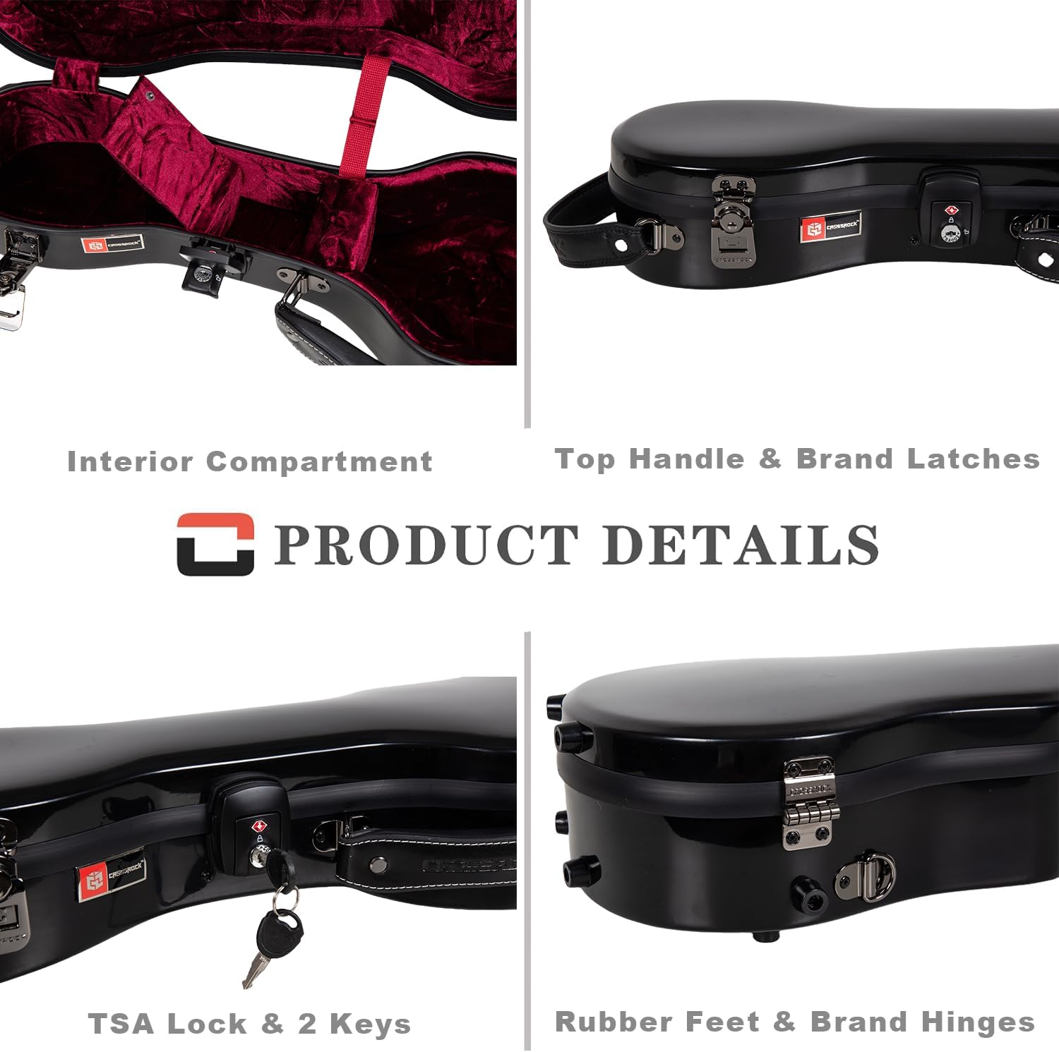 Crossrock Soprano Ukulele Case - 100% Fiberglass Hardshell with Brand Latches, TSA Lock, Accessory Compartment, and Detachable Straps-Black (CRF2030SUBK)