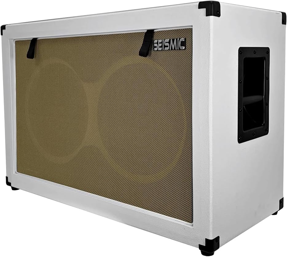 Seismic Audio Luke-2x12C - Contemporary 2x12 Empty Guitar Speaker Cabinet - White Tolex with Wheat Grill