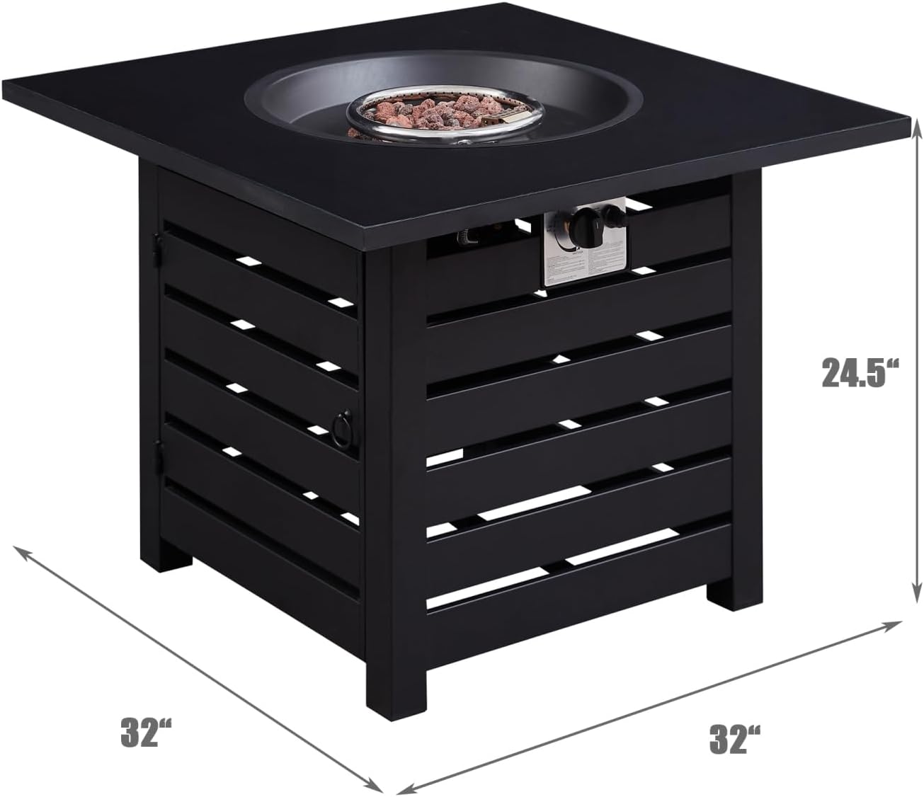 Fire Pit Table, 32-inch Square 50,000 BTU Auto-Ignition Propane Gas Firepit with Cover
