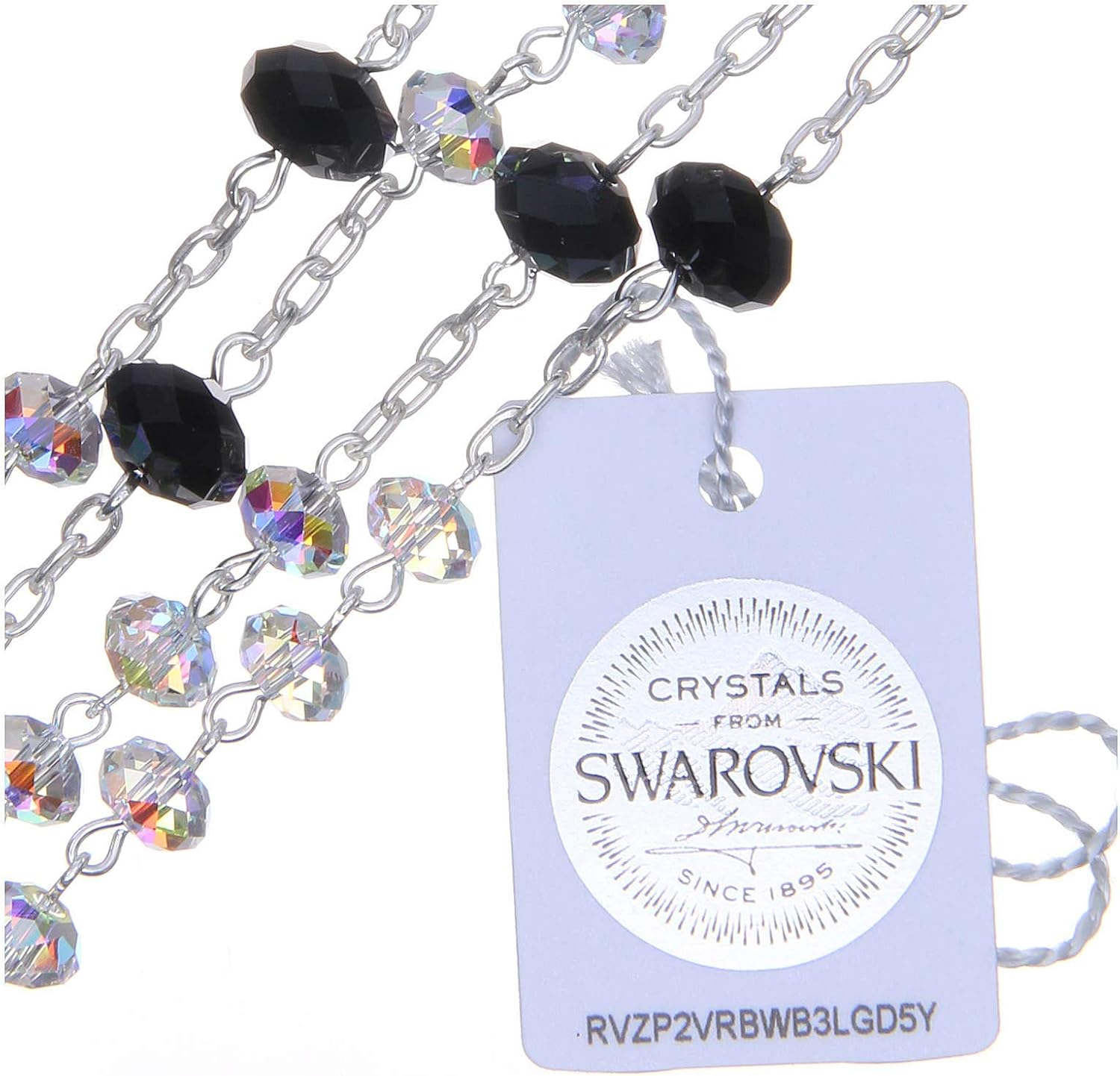 925 Silver Rosary Beads with Black and White Strass briolette 6mm