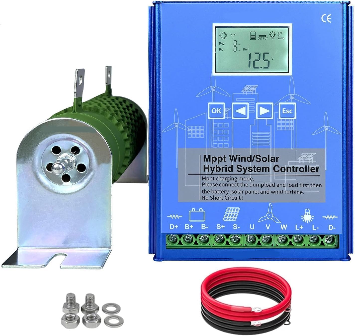 CAJUCA 24v, Solar Wind Hybrid System Charge Controller, 12000W Wind Turbine Generator Controller IP67 Waterproof Wind Generator Controller