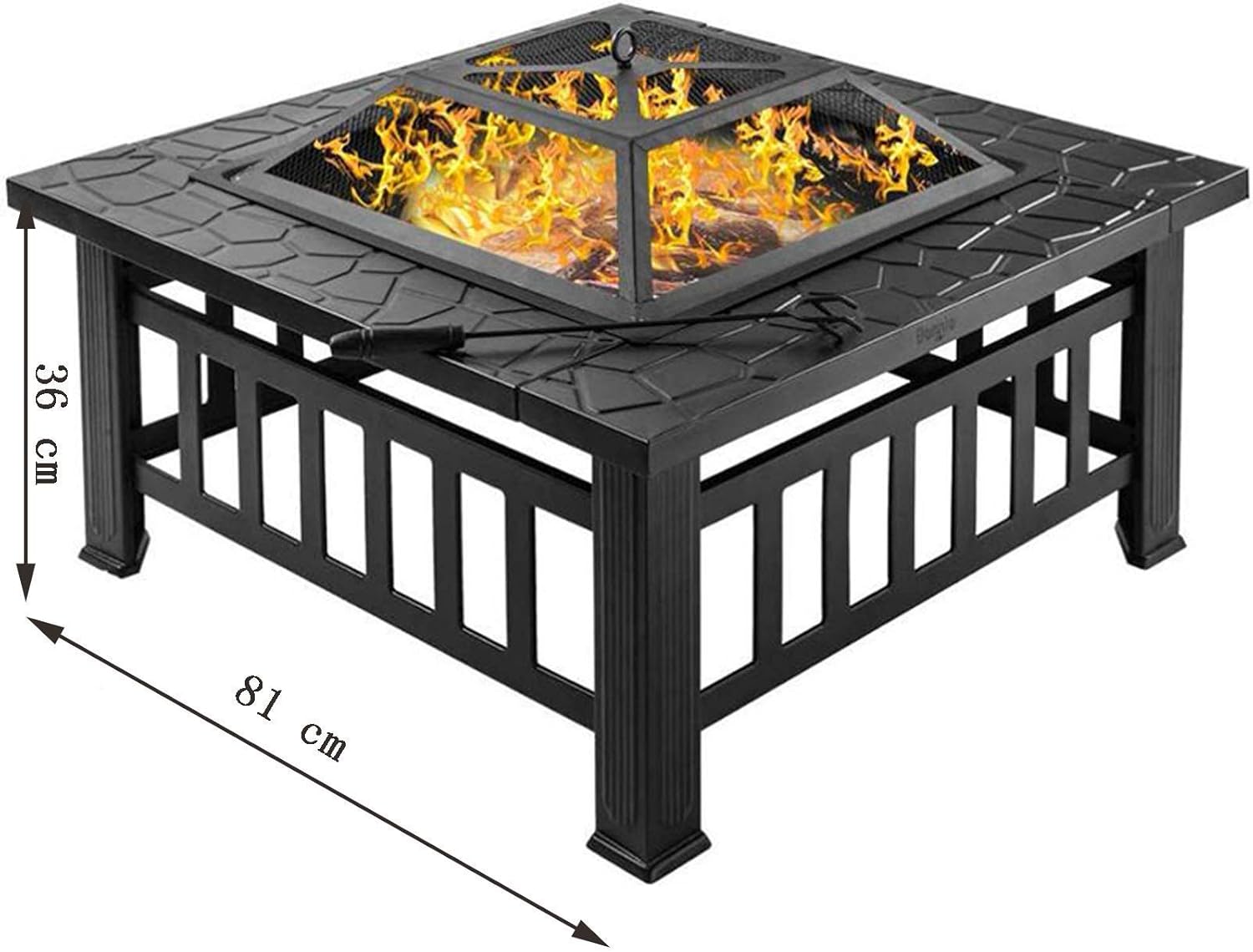 Garden Fire Pit Grill Bowl Grill Barbecue Rack Fire Pits with Grill BBQ 80cm Large Oxidised Cast Iron Wood Burning Log Burner Outdoor Firepits Firebowls Heater Tripod Brazier with Guard Lid