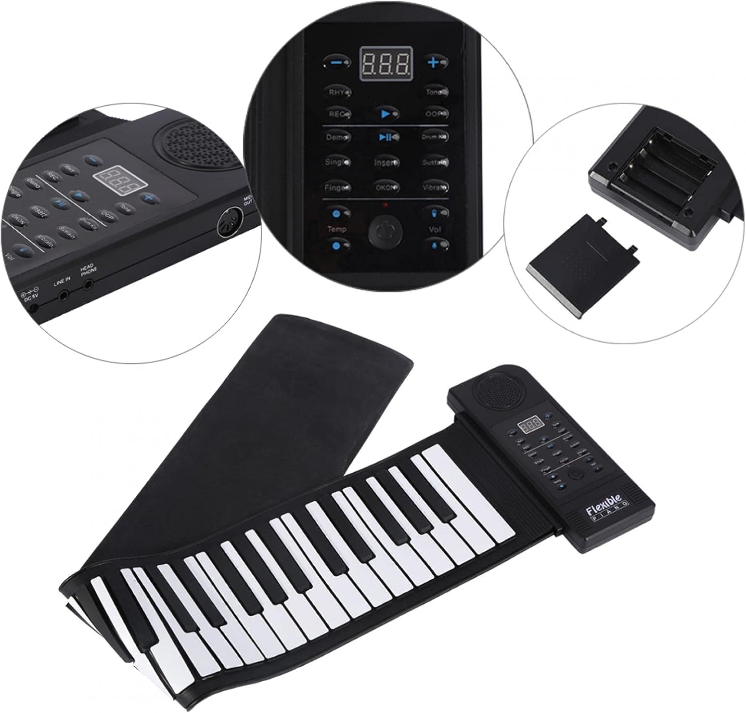 Roll up Piano,Portable 61-Keys Roll up Soft Silicone Flexible Electronic Keyboard Piano，for Home, School,For Birthday Gift