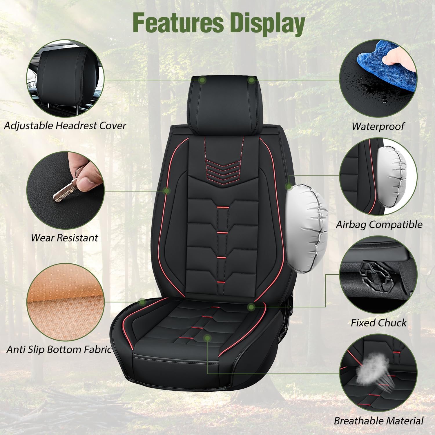 Nilight Car Seat Covers Custom Fit 2005-2024 Toyota Tacoma Double Extended Crew Cab Waterproof Leather Cushion Full Set with Split Bench 60/40 for SR5 TRD Sport Limited