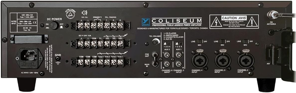 Yorkville CA1 Amplifier 70 Volt 6 Channel Public Address Amp Rack Mountable Steel Chassis Black