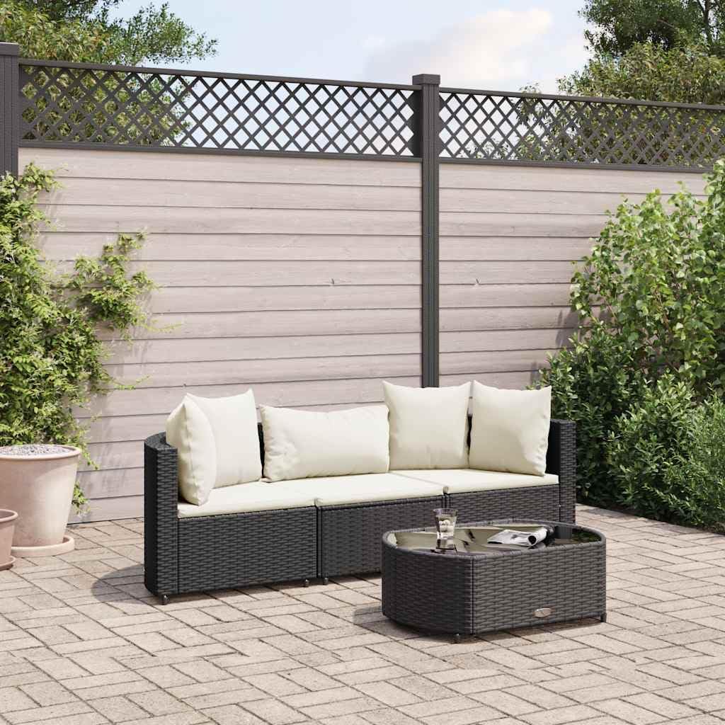 4 Piece Patio Sofa Set with Cushions Black Poly Rattan Garden Furniture
