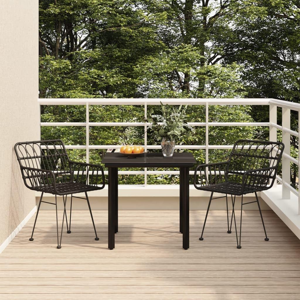 3 Piece Patio Dining Set Black Poly Rattan Garden Furniture