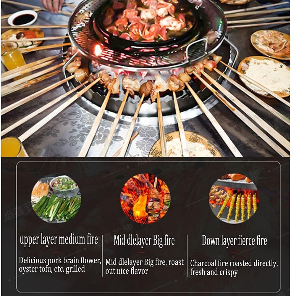 Patterned Surface Stainless Steel Folding Charcoal fire Pit Table Outdoor Indoor one Table Dual-Purpose Multi-Function Brazier Barbecue Table