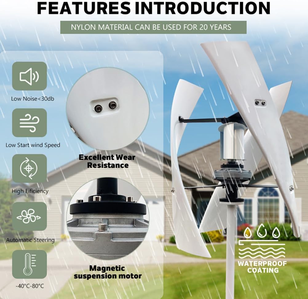3-Blade Wind Power Generator 4000W Vertical Axis Wind Turbine Generator with Anemometer 12V Wind Turbine Kit with MPPT Controller