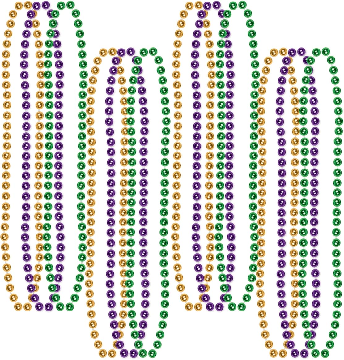 Beistle Mardi Gras Party Beads – 720 Pack, Small Round Plastic Bead Necklaces, Assorted Gold, Green, Purple Bulk Celebration Wear & Event Accessories for Parades, Festivals & Festive Décor, 33”