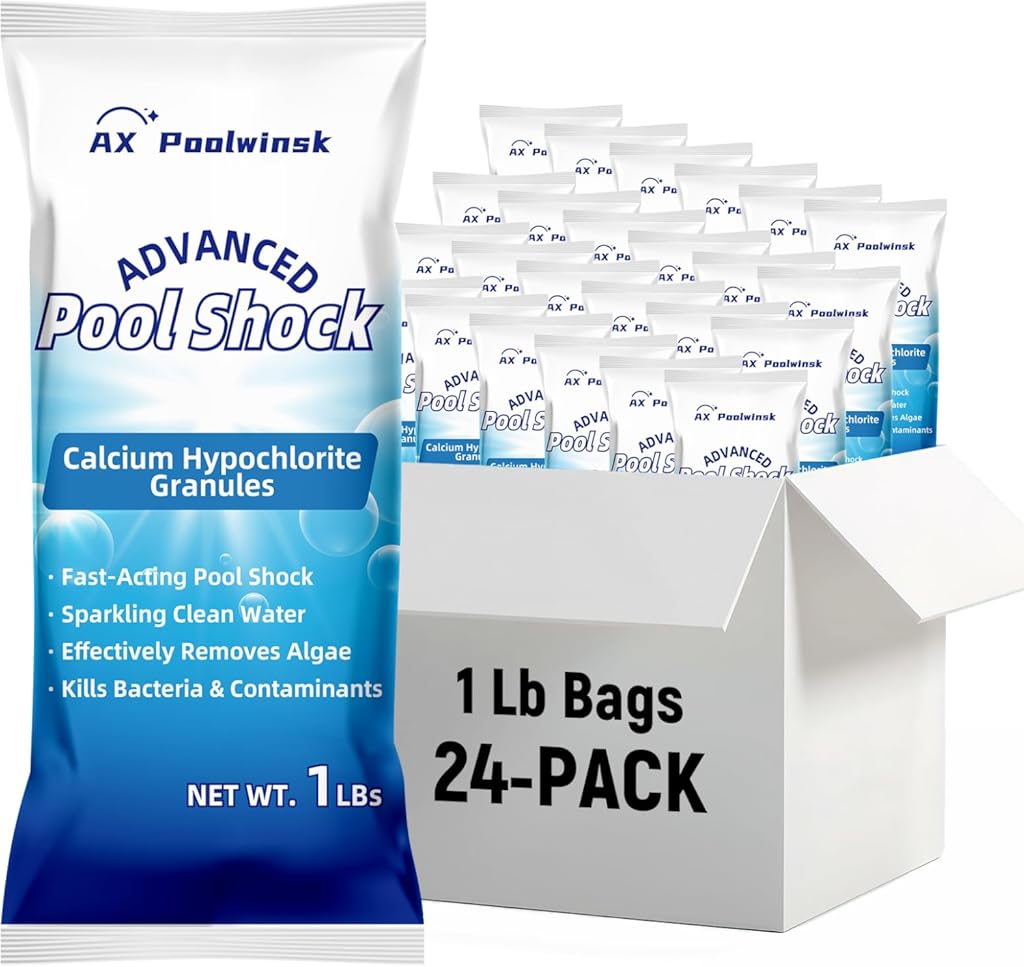 24 Pack Advanced Pool Shock, 68% Calcium Hypochlorite – Fast-Acting Shock Pool Treatment, Quick-Dissolving Chlorine Granules for Inground & Above Ground Swimming Pools, 24 x 1 lb Bags (24 lb Total)