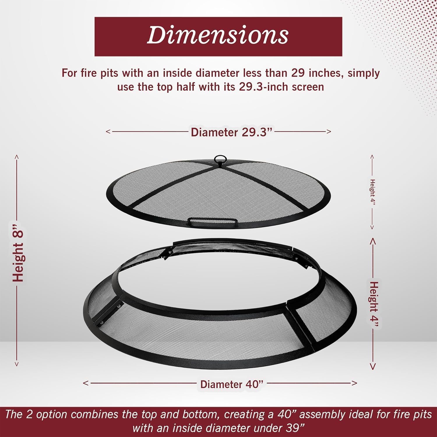 FEBTECH - Fire Pit Screen 40 inch Round Heavy Duty Outdoor FirePit Screen Round with Hook for Easy to Lift Spark Ring, Firepit Replacement Screen & Fire Pit Insert