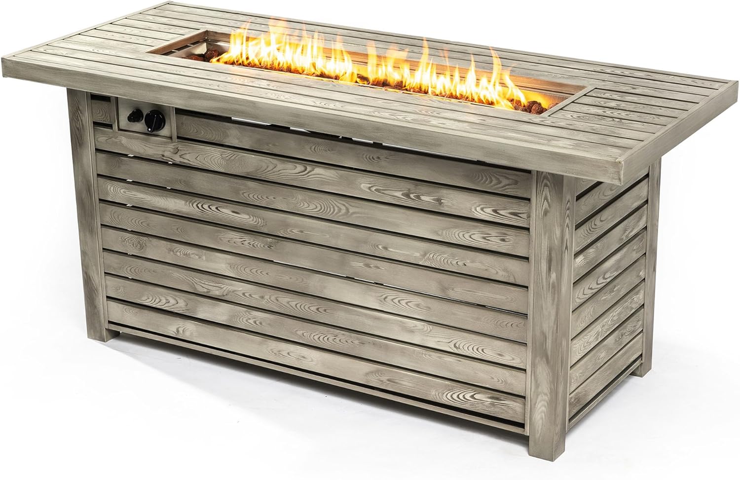 54inch Outdoor Fire Table Steel Fire Pit Table with Wood Grain