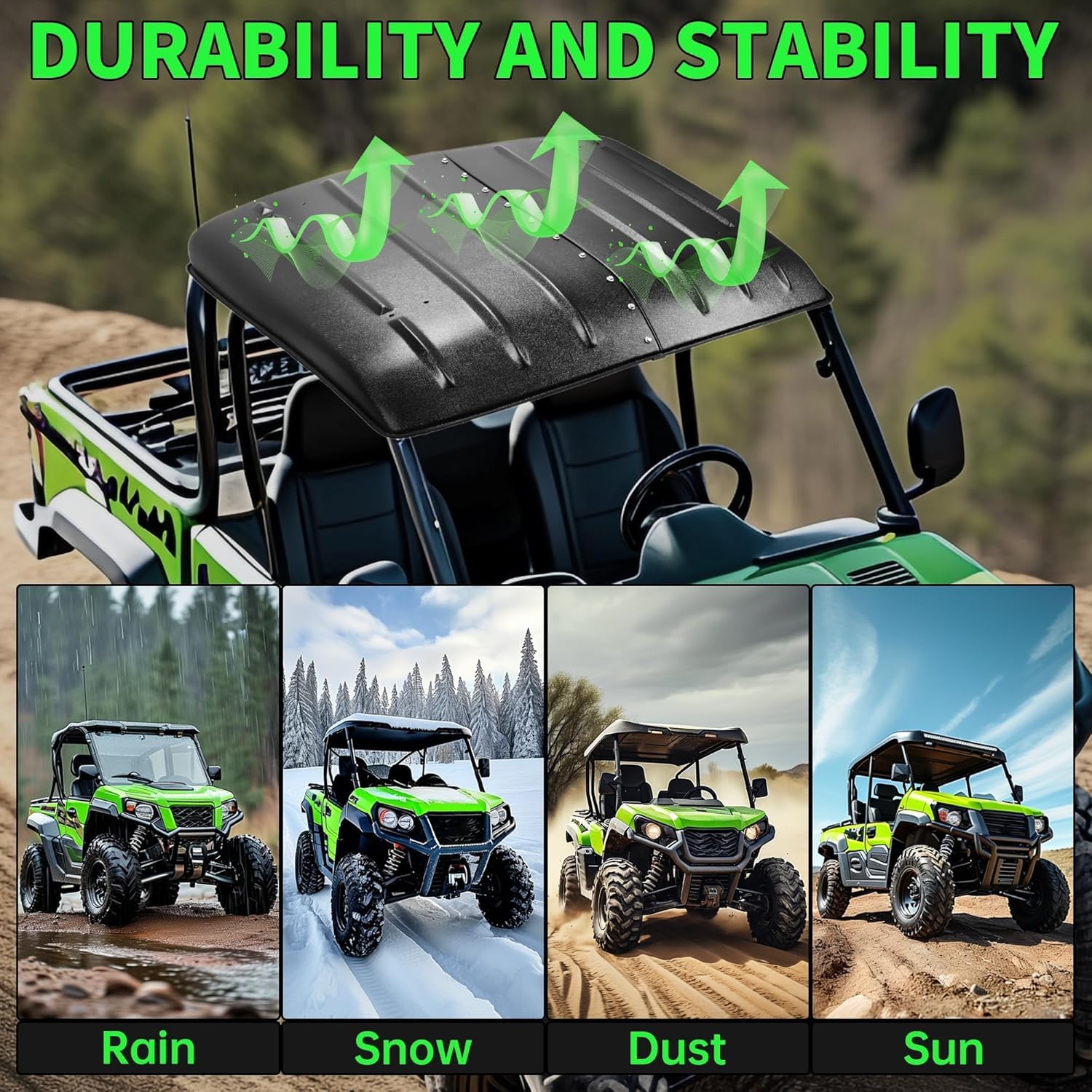HECASA Hard Roof Top Compatible with 2005-2024 Kawasaki Mule 600 610 SX 4X4 Top Roof Replace for KAF600-005B Black UTV Accessories