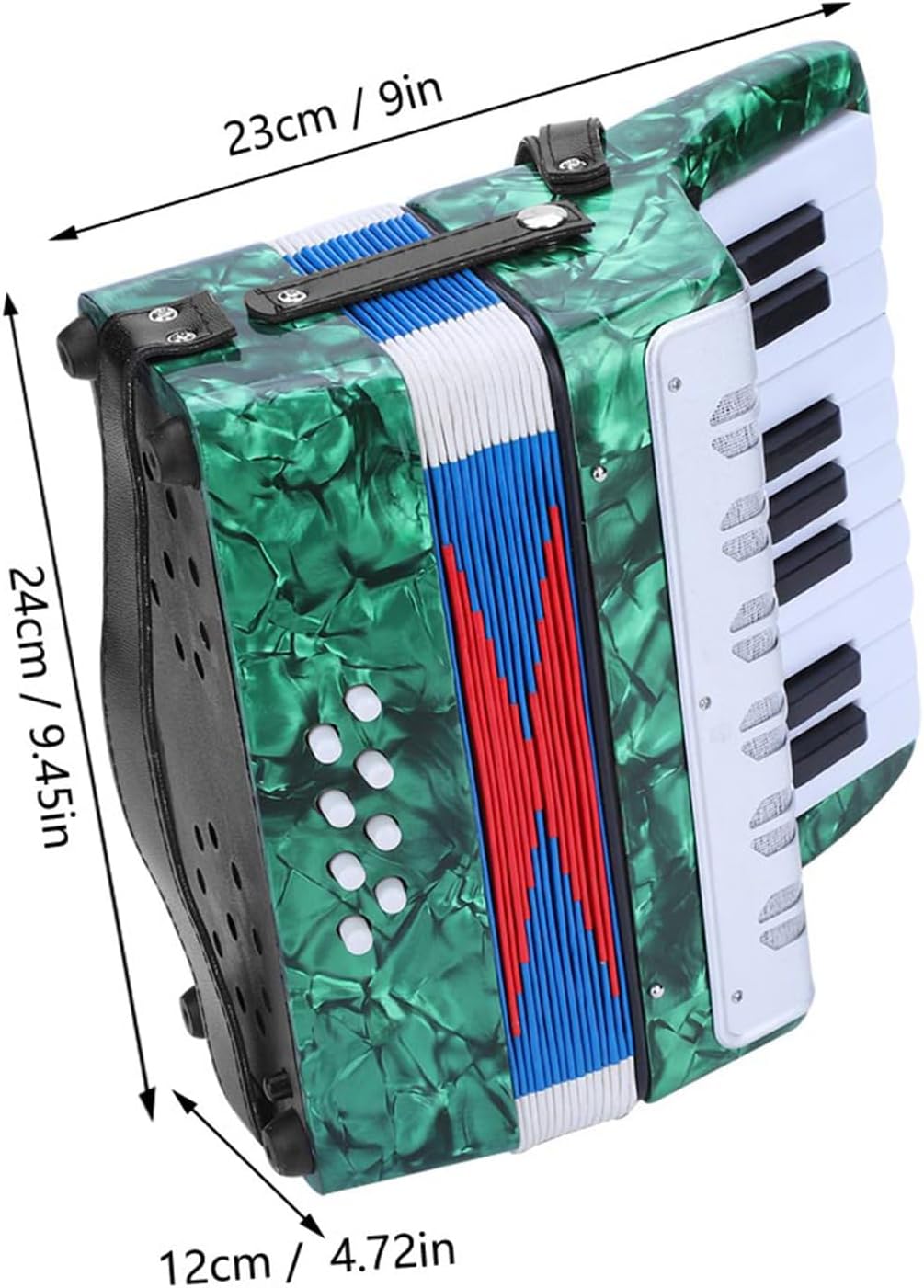 17 Key 8 Bass Piano Accordion, ABS with Celluloid Decor Concertina Musical Instrument for Beginners Students, with Adjustable Strap and Manual (Green)