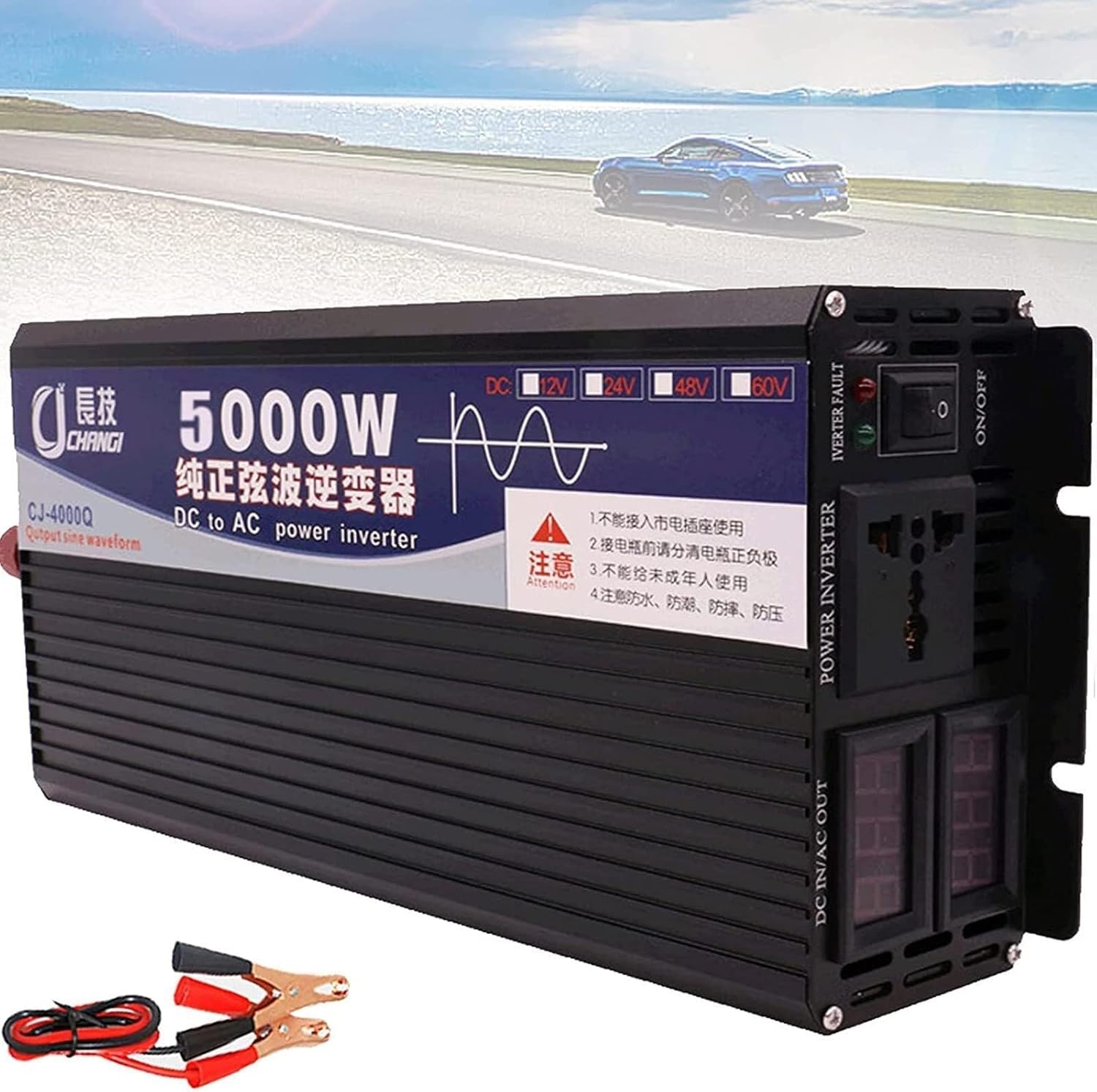 Pure Sine Wave Power Inverter 3000W 4000W 5000W DC 12v 24v 48v 60v to AC 110v-220v Converter with LCD Display USB Port and Outlets Suitable for Cars Camping Travel 5000W-12Vto220V(24vto110v,5000W)
